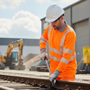 Gray Premium Hi-Vis Long Sleeve Rail Polo Shirt - Orange with Reflective Features