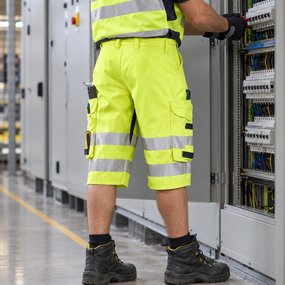 Fire Retardant Hi-Vis Shorts with Reflective Tape - Yellow/Navy