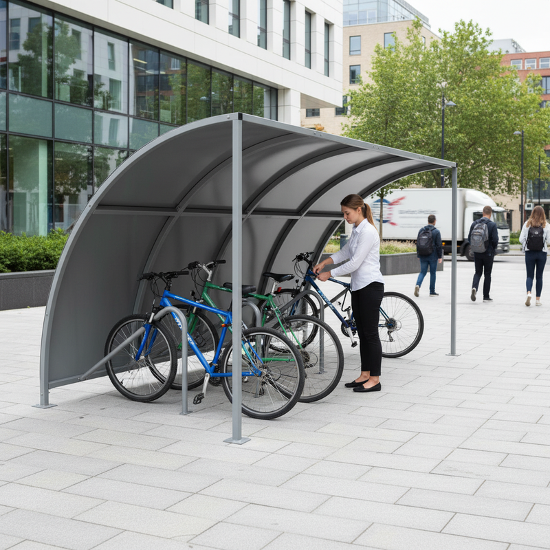 Light Gray Premium Cycle Shelter with Galvanised Roof & Integrated Bike Stands