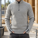 Half-Zip Wool Work Sweater with Reinforced Elbows - Grey Melange