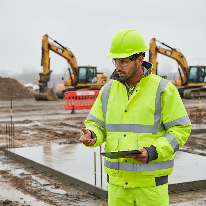 Light Gray High-Visibility Waterproof Jacket - Professional Grade Safety Gear