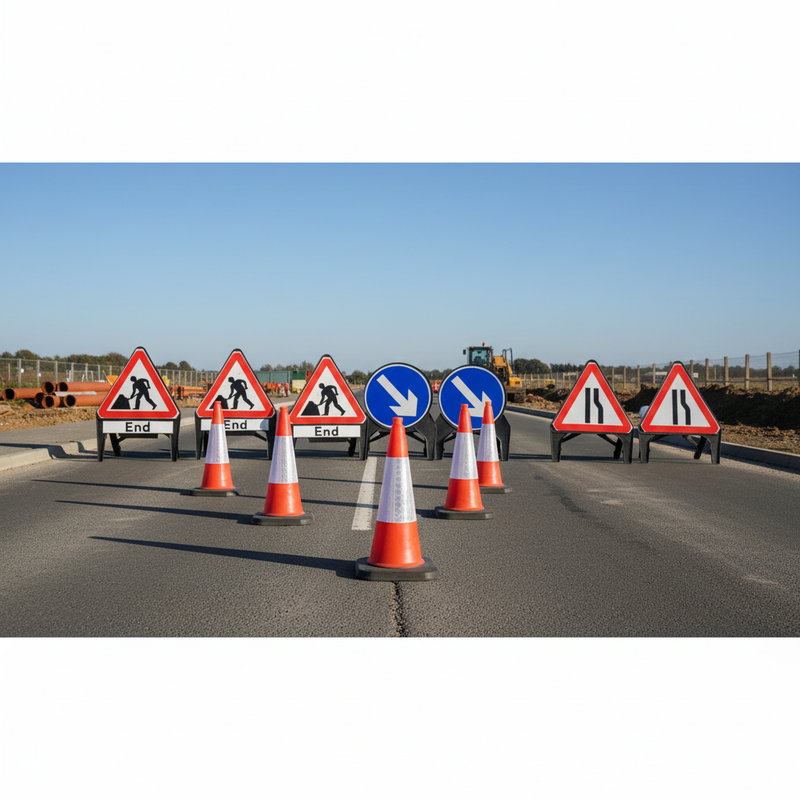 Dim Gray Premium Traffic Management Signs & Cones Kit for 2-Way Road Safety