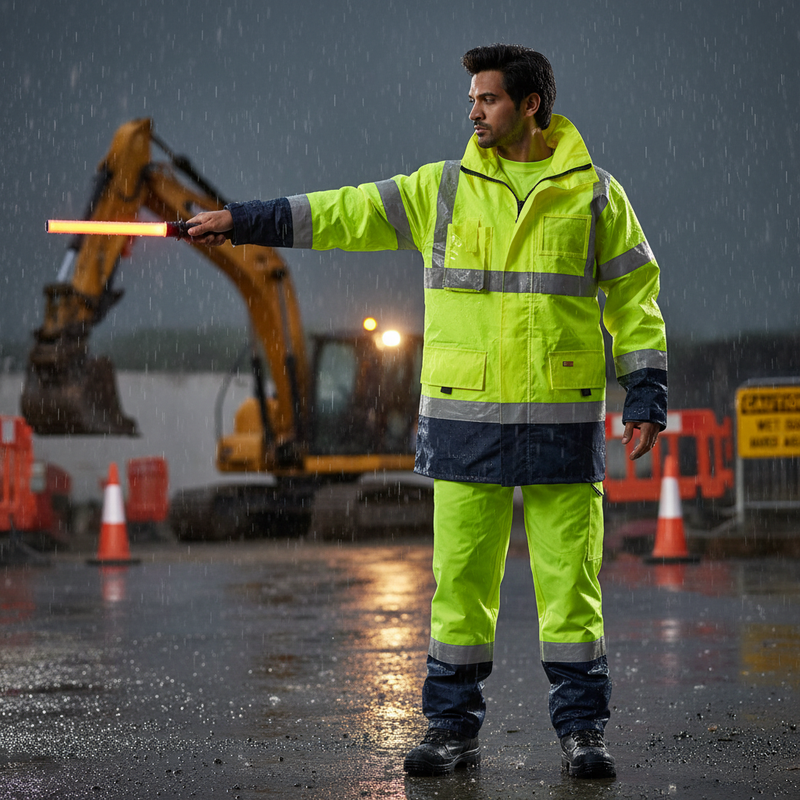 Dark Slate Gray Premium Two-Tone Hi-Visibility Waterproof Traffic Jacket - Yellow/Navy
