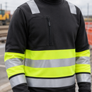 Class 1 Black/Hi-Vis Yellow Visibility Crew Sweatshirt with Zip Pocket