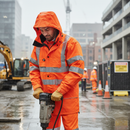 Gray Premium Hi-Vis Interactive Breathable Jacket with Detachable Hood - Orange