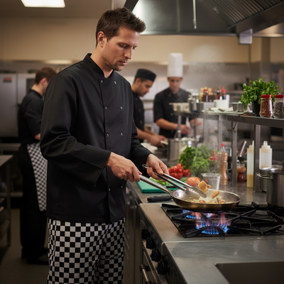 Premium Long Sleeve Chef Jacket with Stud Fastening - Black