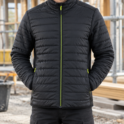 Black/Hi-Vis Yellow Padded Thermal Work Coat