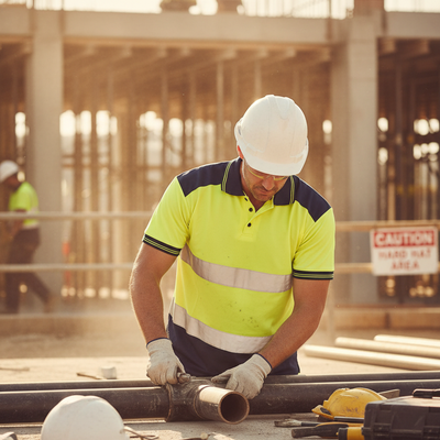 High-Performance Short Sleeved Two Tone Hi Vis Polo Shirt - Yellow & Navy