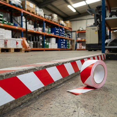 50mm Red & White Hazard Warning Tape - 33m