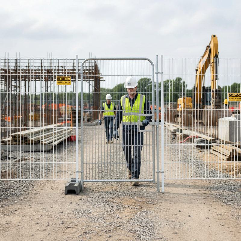 Light Gray Premium Temporary Fencing Pedestrian Gate - Heavy Duty Access Control