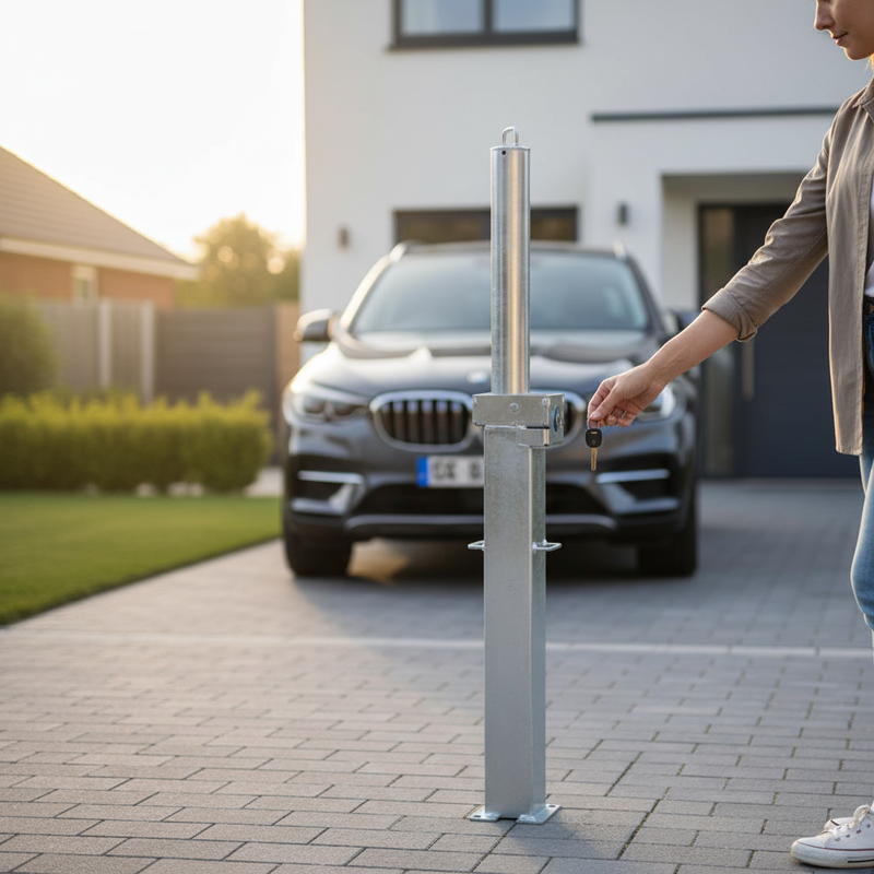 Dark Gray Heavy Duty Retractable Telescopic Round Parking Post with Lock - 745mm