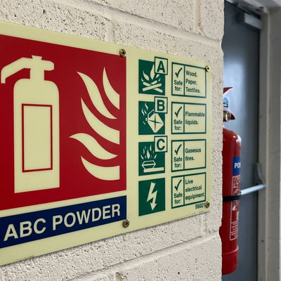 Photoluminescent ABC Powder Extinguisher Sign – 105×155mm PVC