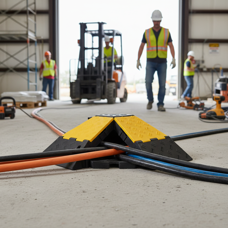 Gray Heavy Duty 3-Channel Cable Ramp - Angled Design for HGVs