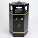 Hexagonal Steel Litter Bin, 100 Litre, Five Apertures (view 2)