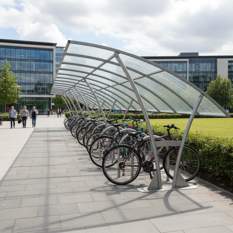 Gray Premium Open Sided Cycle Shelter with Clear PETG Roof - Extension Bays 1m to 5m