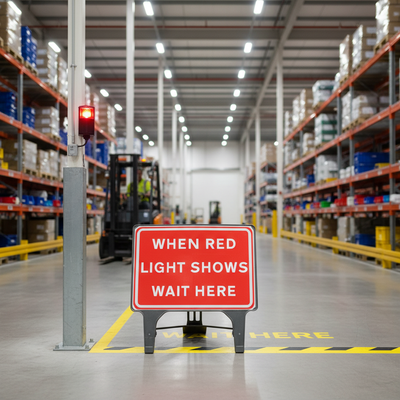 Professional Wait Here Sign - 1050x750mm Safety Indicator