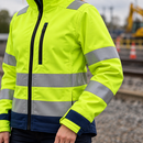 Women's High-Visibility Softshell Work Jacket Class 2/3 Yellow/Navy (view 2)