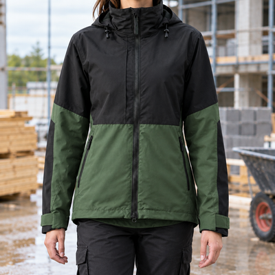 Women's Waterproof Shell Jacket with Taped Seams - Khaki Green/Black
