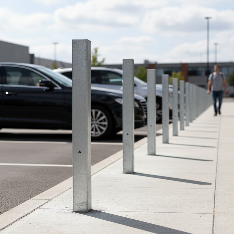 Dark Slate Gray Premium Fixed Square Galvanised Steel Bollards - 1000mm Above Ground