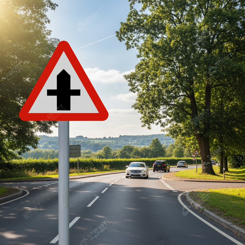 Dark Slate Gray Premium Cross Roads Ahead Sign Face - Wall & Post Mounted Safety Signage