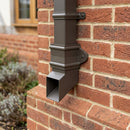 Traditional Aluminium Downpipe Shoe 72x72mm — RAL 7022 (in use)
