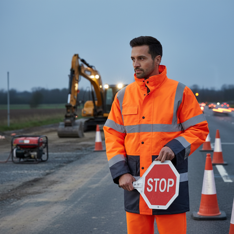 Dim Gray High-Visibility Two-Tone Traffic Jacket with Concealed Hood - Orange/Navy