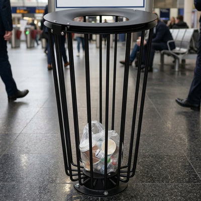 100 Litre Anti-Terrorism Steel Litter Bin with Transparent Design
