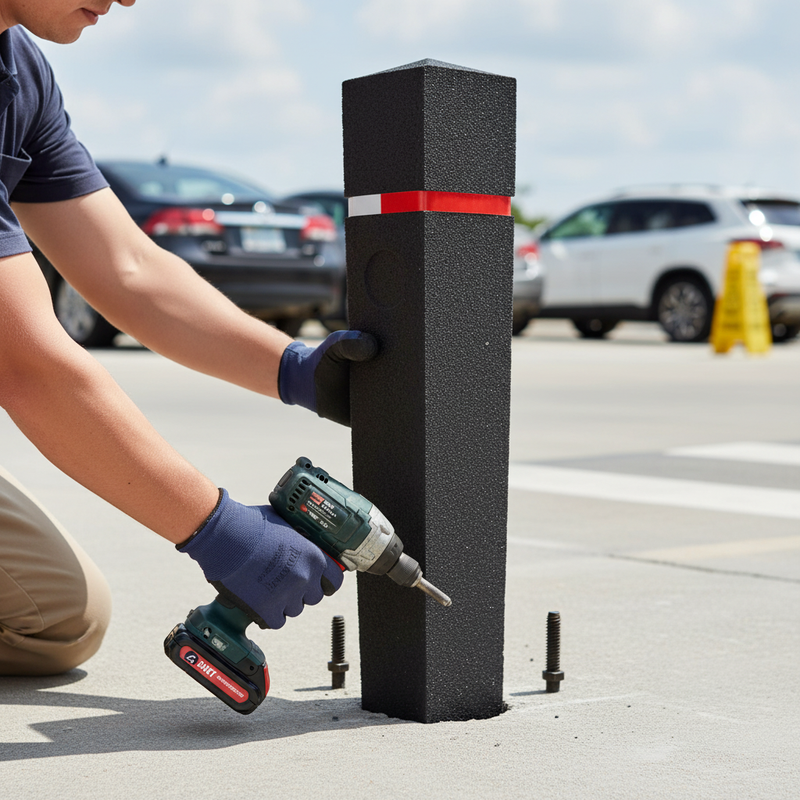 Dark Slate Gray Premium Recycled Rubber Bollard with Reflective Strips