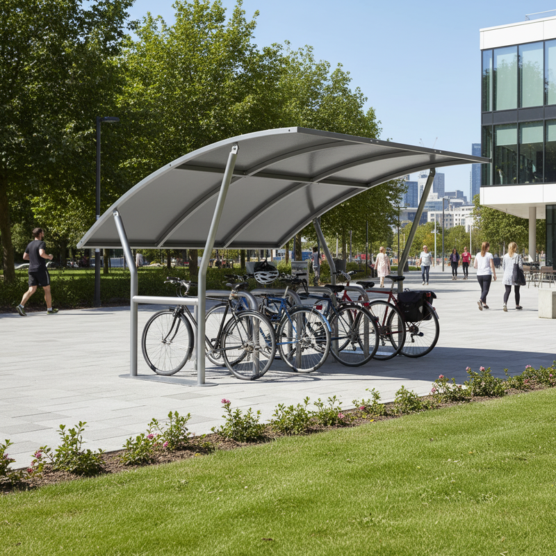 Dark Olive Green Premium Cycle Shelter 2m - 5m with Galvanised Curved Roof
