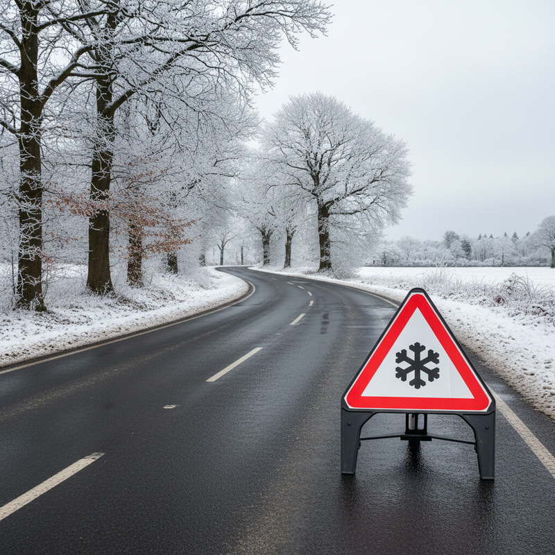 Gray Heavy Duty Ice Warning Q-Sign 750mm - Durable and Stackable