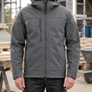 Hooded Softshell Stretch Work Jacket with Multiple Pockets - Grey