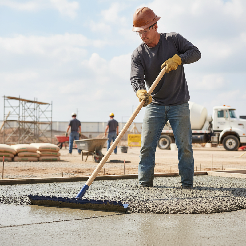 Light Gray Premium Concrete Rake with 5ft Wooden Handle for Efficient Levelling