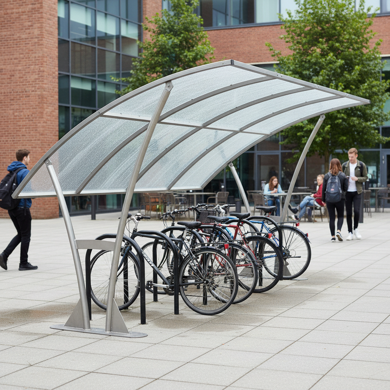 Gray Premium Open Sided Cycle Shelter with Clear PETG Roof - Extension Bays 1m to 5m