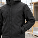 Hooded Softshell Stretch Work Jacket with Multiple Pockets - Black (view 2)