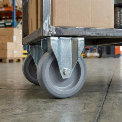Zinc Plated Fixed Castors with Grey Thermoplastic Rubber Wheel - 60mm-125mm, 40kg-100kg Load