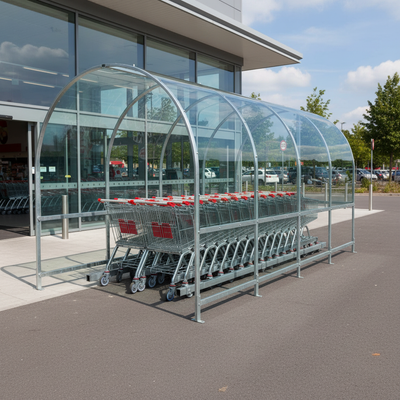 Heavy Duty Single Bay Trolley Shelter with Clear PETG Roof
