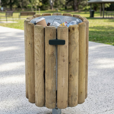 82-litre wooden litter bin with galvanised steel frame