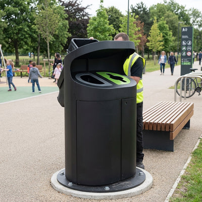 120 litre double external recycling bin with hood