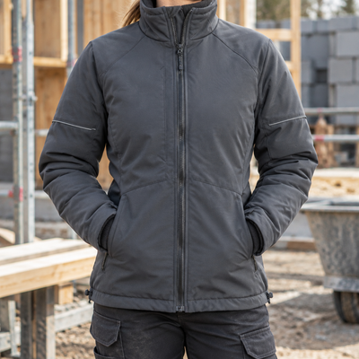 Women's Insulated Work Jacket with Fleece Collar - Grey/Black