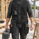Canvas Stretch Tool Vest with Holster Pockets - Black