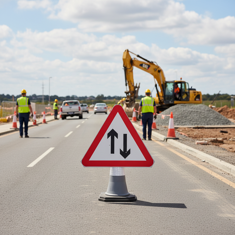 Gray Premium Two-Way Traffic Triangle Cone Sign 750mm - Lightweight & Durable