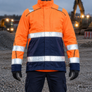 Hi-Vis Water-Repellent Work Jacket, Reflective Strips - Orange/Navy
