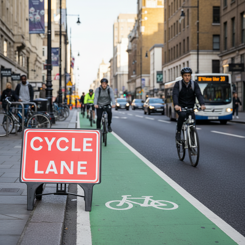 Dim Gray Premium Cycle Lane Road Sign 1050x750mm - Durable & Rust Resistant