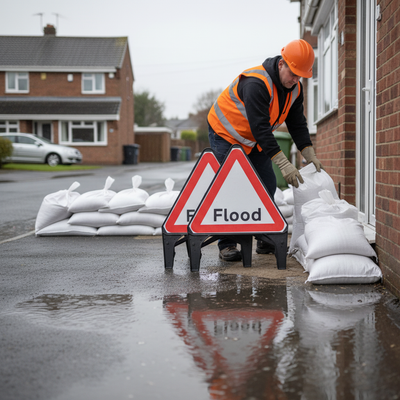 Premium Sand Bags and Flood Traffic Sign Kit - Essential (60 Bags)