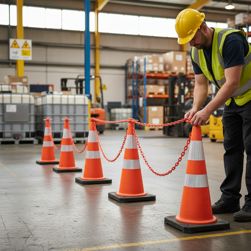 Rosy Brown Premium Cone Chain Barrier Kit - 5 x 1m Road Cones, 5 Chain Holders, 5 Chains