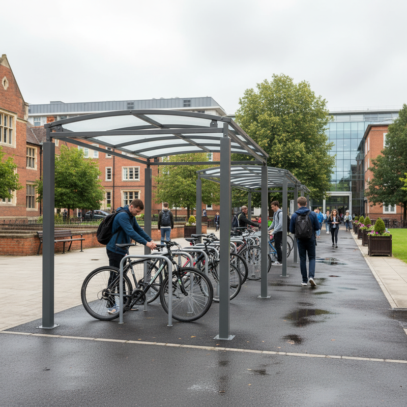 Slate Gray Premium Cycle Shelter or Walkway Cover with Clear PETG Roof Extensions
