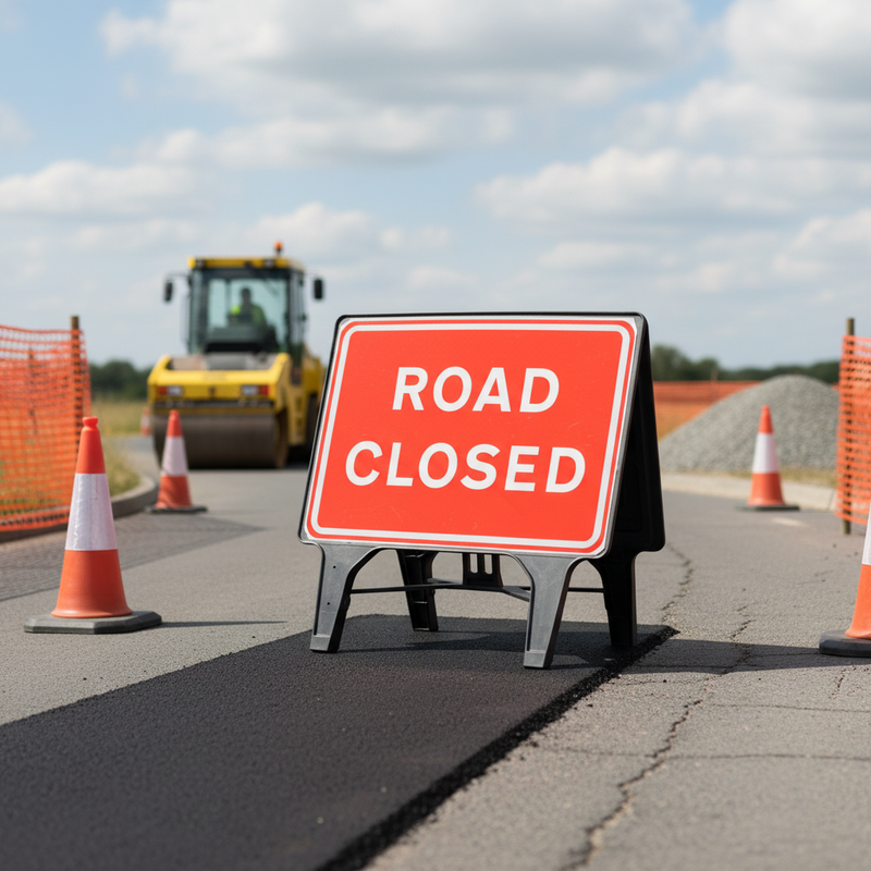 Gray High-Performance Road Closed Sign 1050x750mm for Traffic Safety