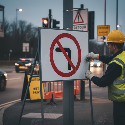 High-Performance No Left Turn Metal Sign - 750mm
