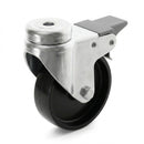 White Smoke Light Duty Braked Bolt Hole Swivel Castors With Black Plastic Wheel - 50mm to 100mm