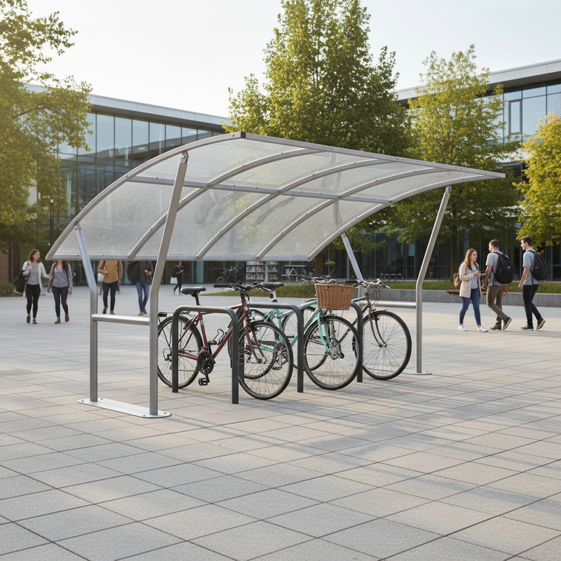 Gray Premium Cycle Shelter with Clear PETG Roof Extension Bay - 2m to 5m